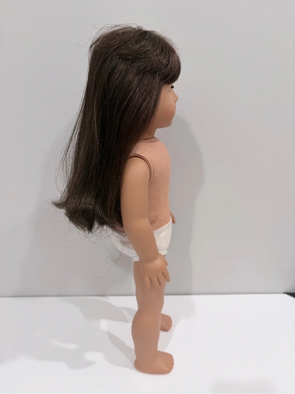 American Girl Brown-Haired Doll with Peach Bodysuit and White Undergarment